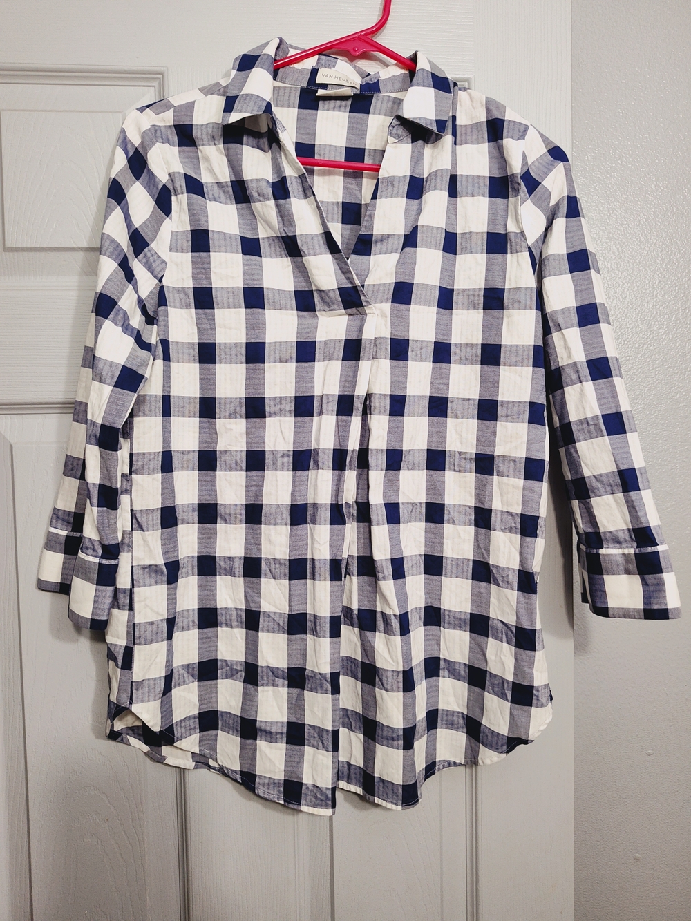 Van Heusen Navy and White Check Button-Front Shirt Women's Size S